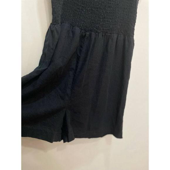 Madewell Linen Blend Black Smocked Ruffle Strap Romper Size 10 Minimalist - Picture 4 of 10
